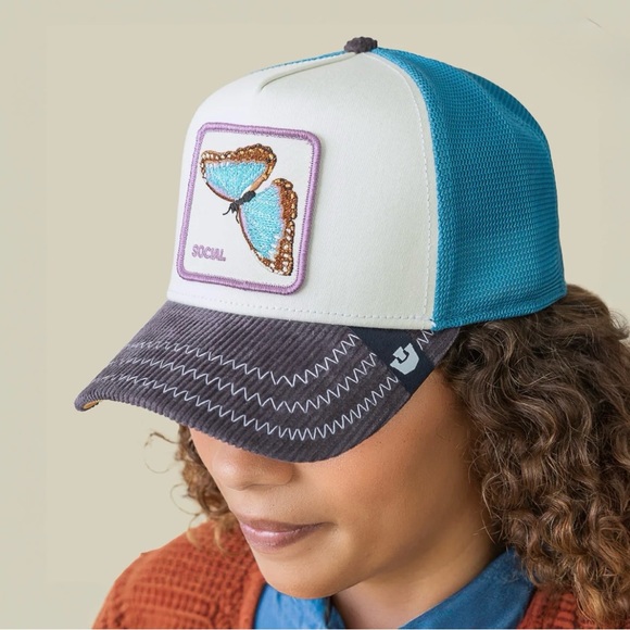 Goorin Bros. Social Butterfly Embroidered Trucker Hat - White, Blue, Gray - Picture 8 of 8